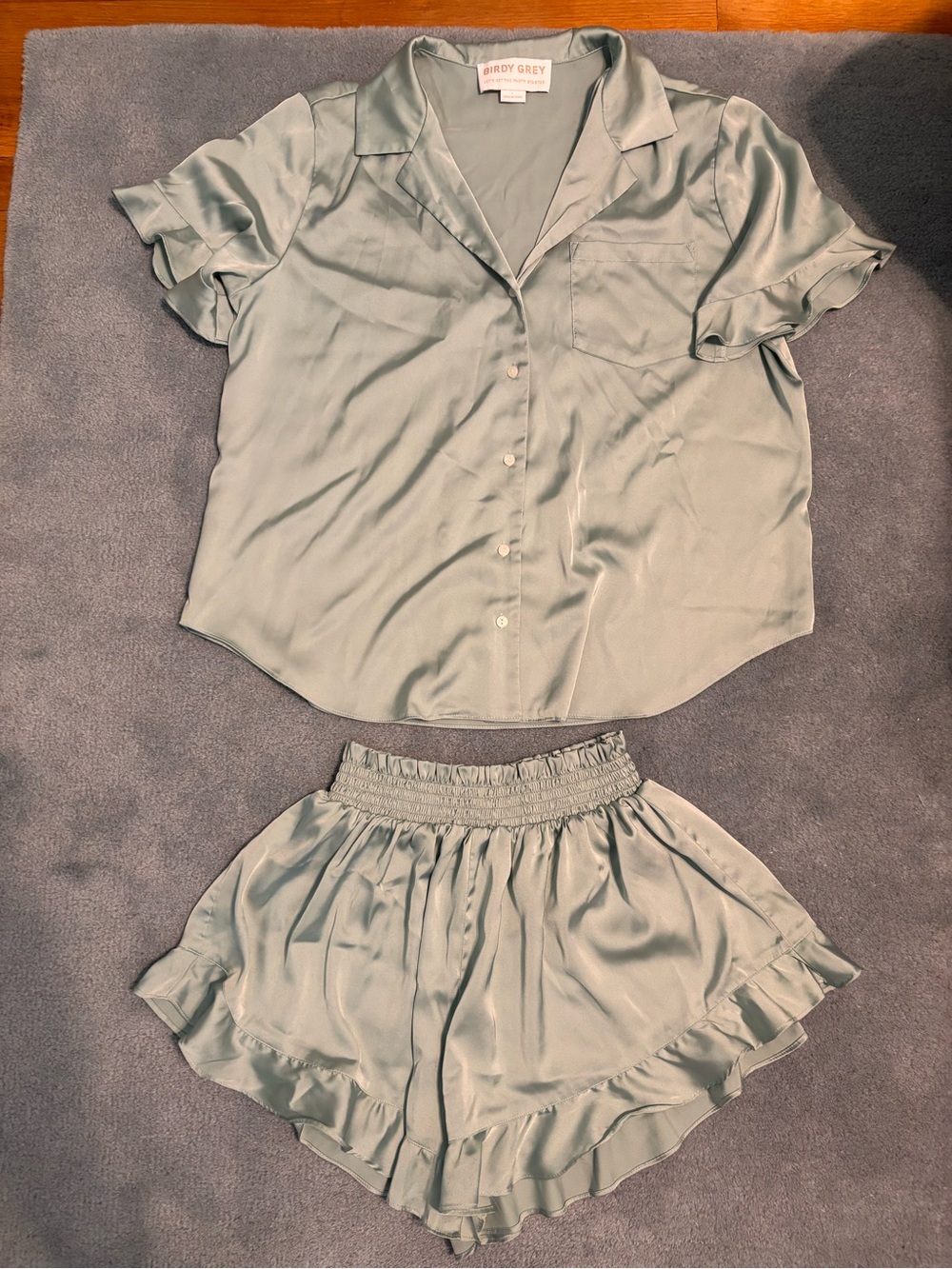 Birdy Grey Sage Green Satin Short Sleeve Pajama Set